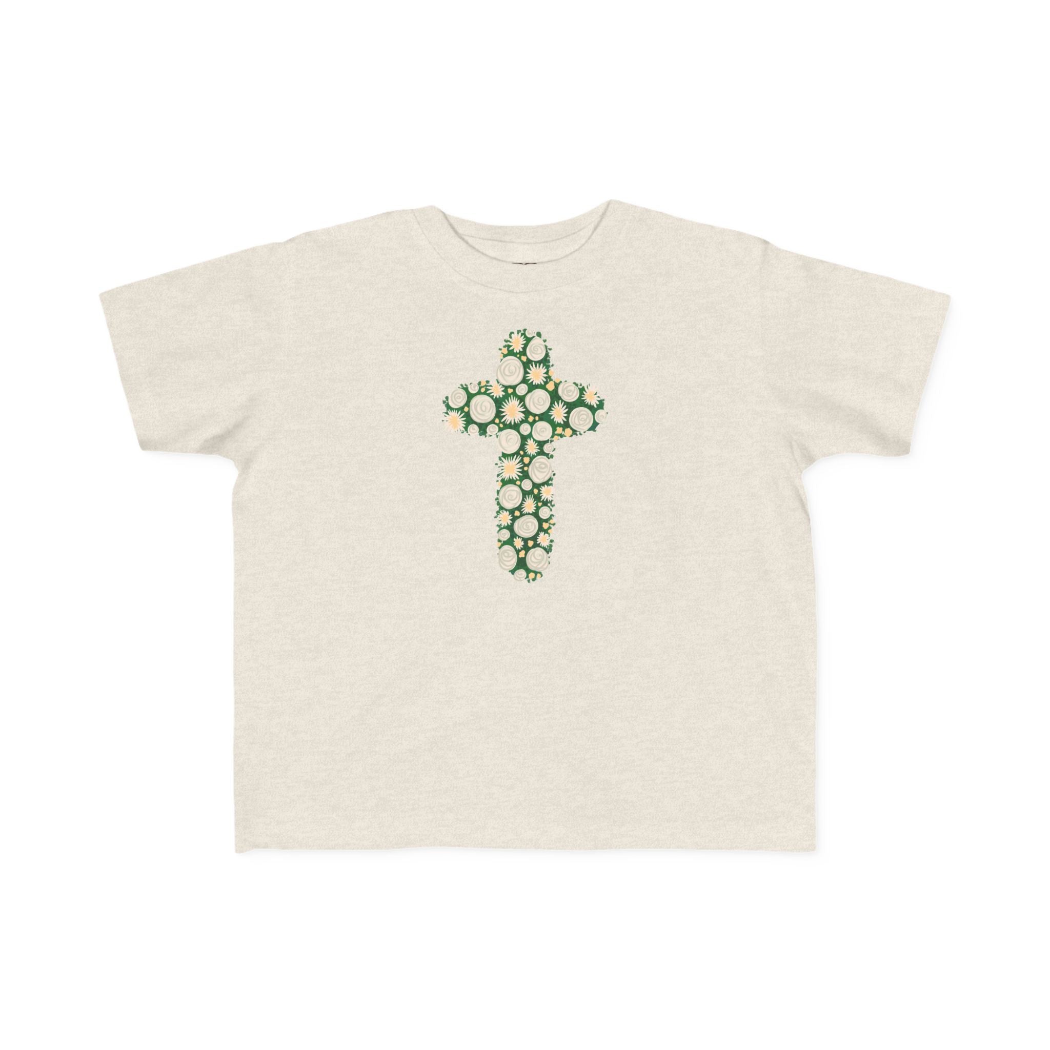 Camiseta para niño con diseño de cruz floral verde inspirada en la fe