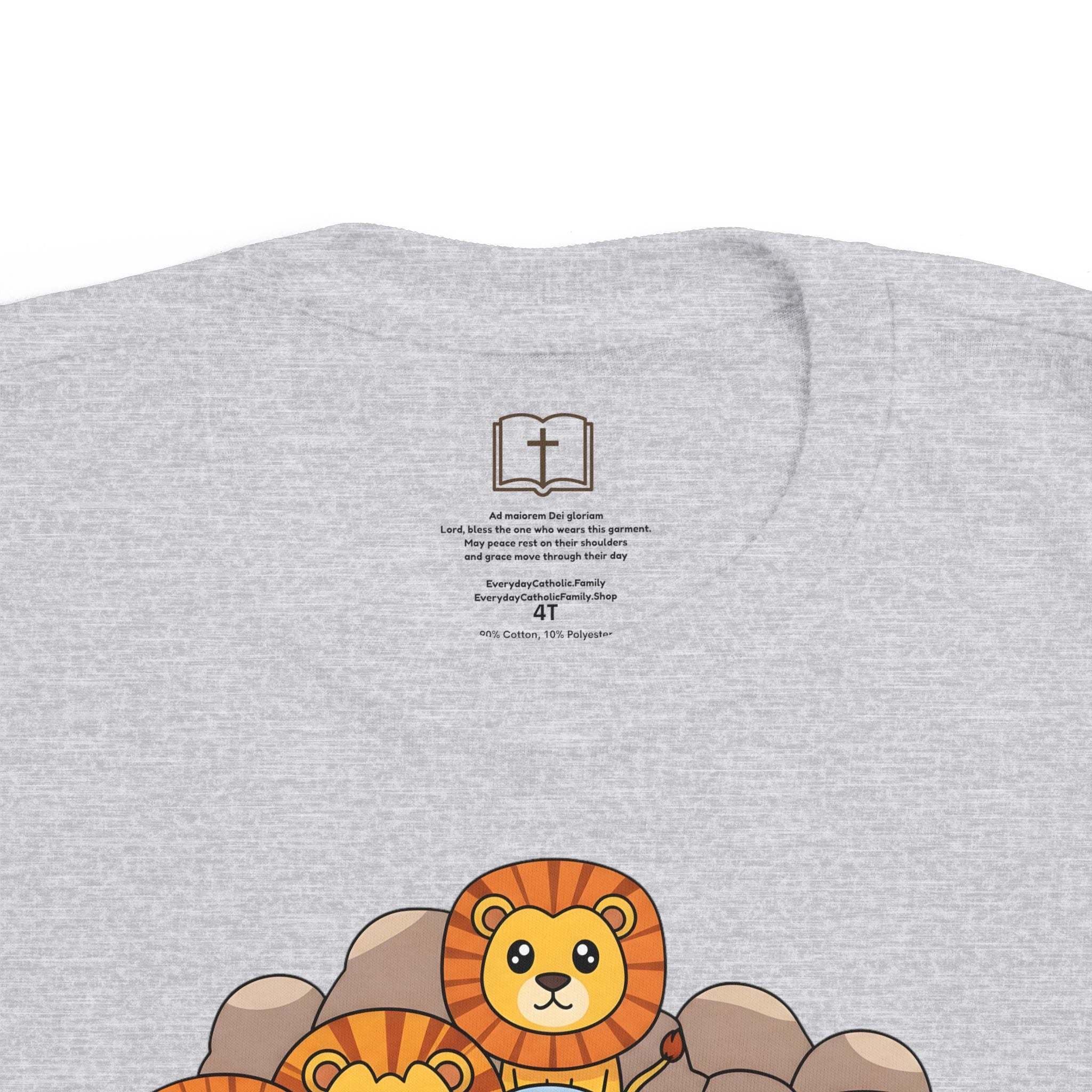 Camiseta infantil "El fiel Daniel en el foso de los leones" | Camiseta de historia católica