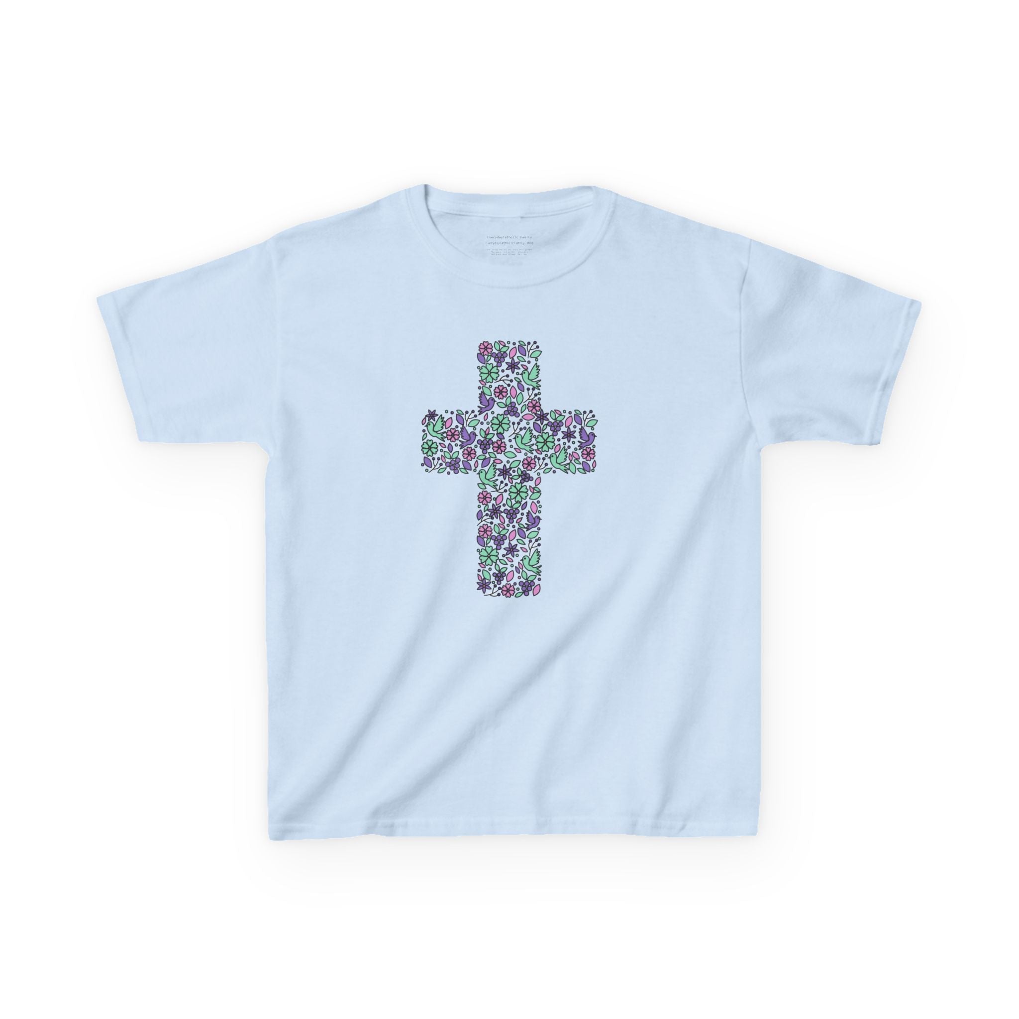 Camiseta cristiana infantil con cruz floral | Camiseta de primavera inspirada en la fe para niñas