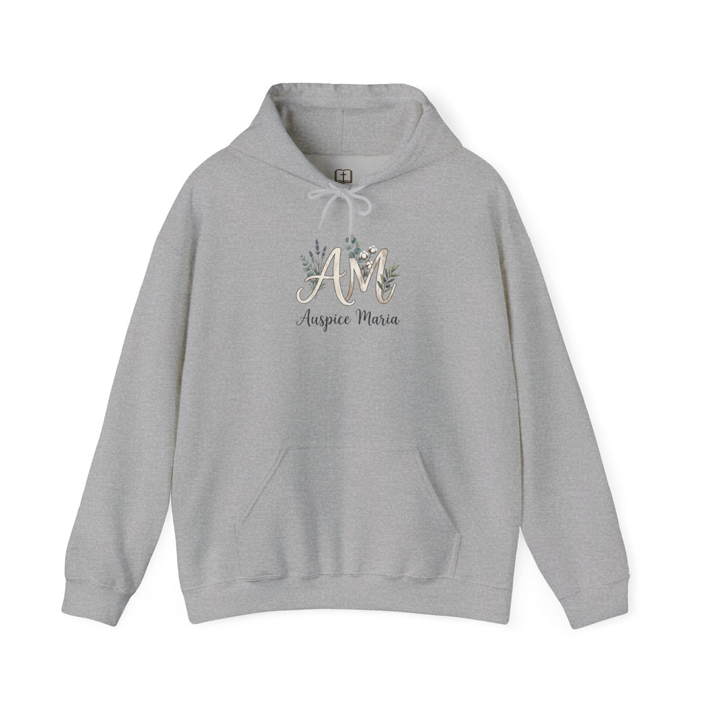 Auspice Maria Floral Gold Catholic Hoodie - Cozy Pullover Sweatshirt