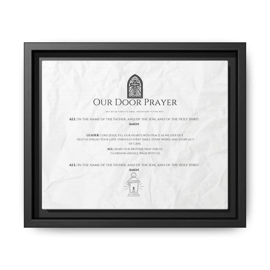 Lienzo mate enmarcado – “Oración de Nuestra Puerta” | Arte mural católico para entrada