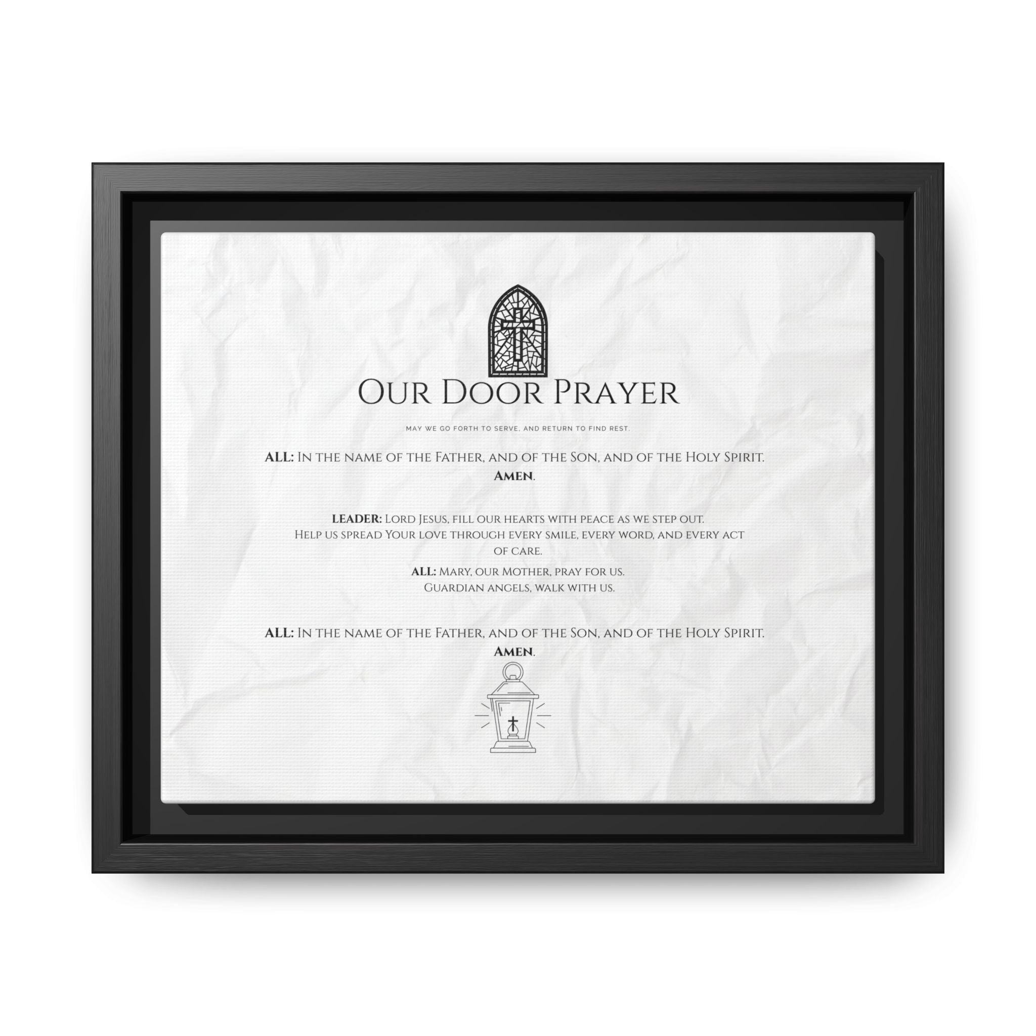 Lienzo mate enmarcado – “Oración de Nuestra Puerta” | Arte mural católico para entrada