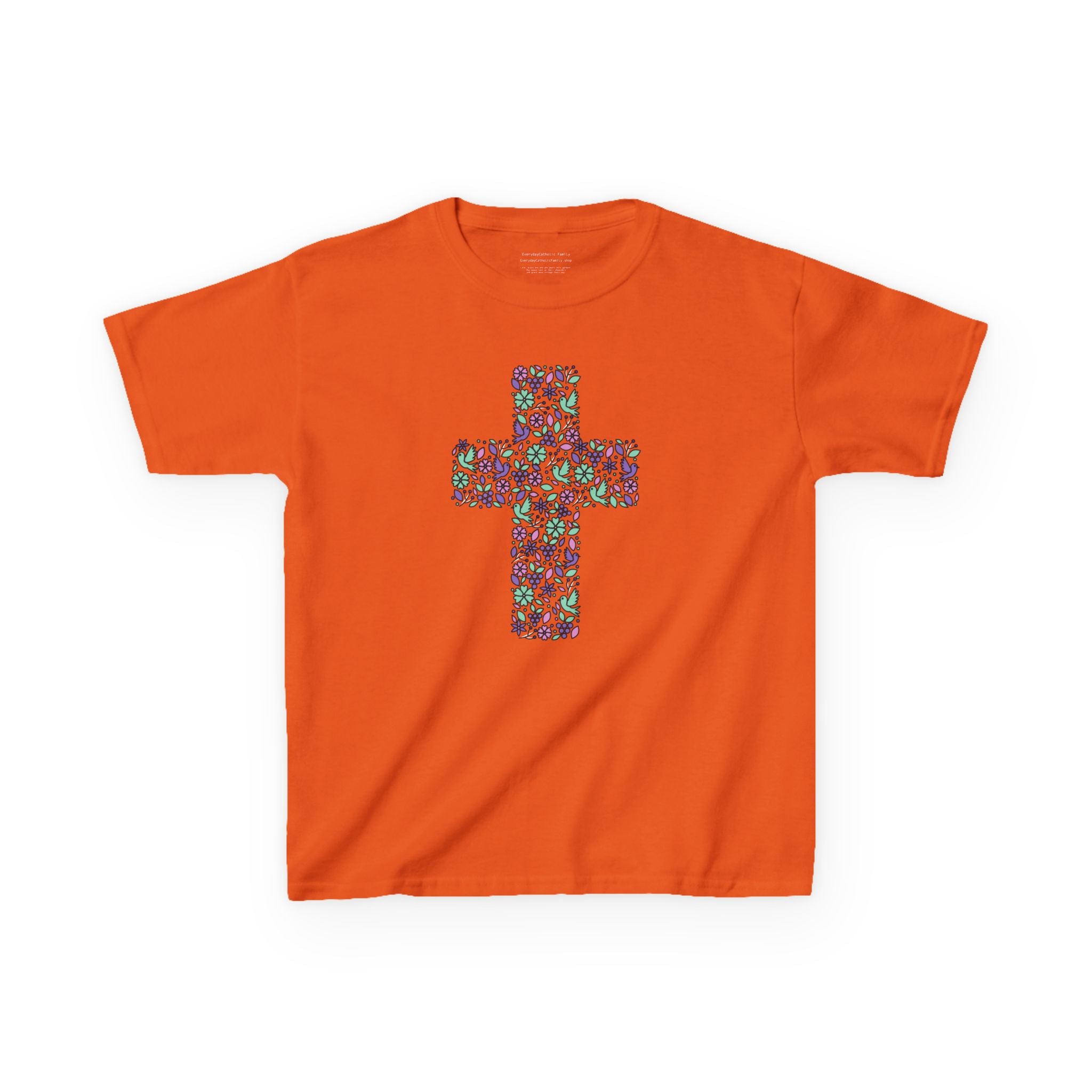 Camiseta cristiana infantil con cruz floral | Camiseta de primavera inspirada en la fe para niñas