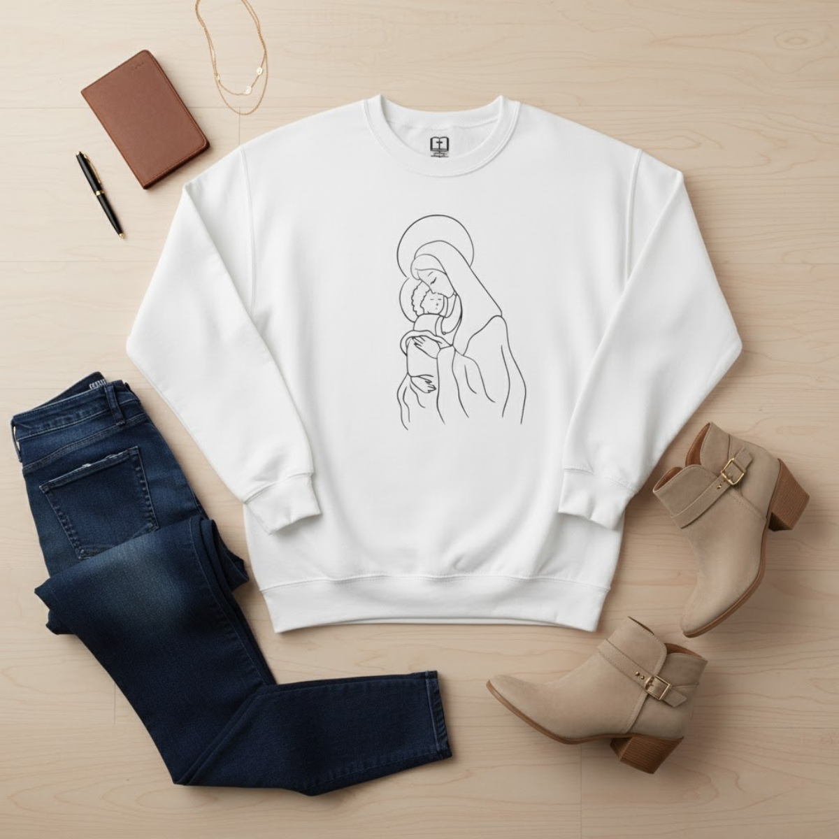 Marian Minimalist Sweatshirt | Women’s Faith-Inspired Crewneck | Cozy Fall & Winter Wear