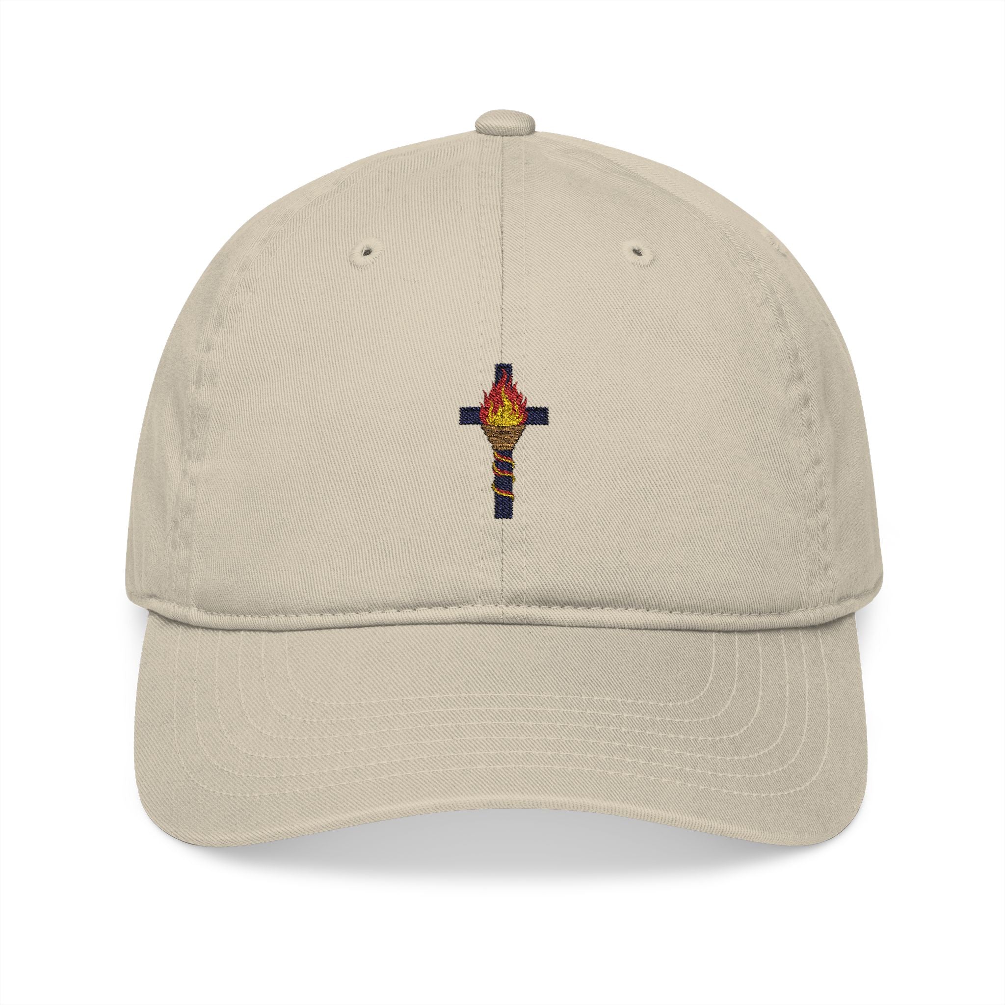Gorra de algodón orgánico con la Cruz de la Llama del Espíritu Santo 
