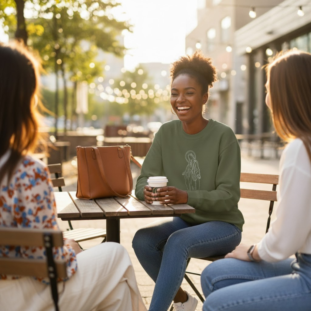 Sudadera de cuello redondo Marian Grace | Jersey de inspiración religiosa para mujer
