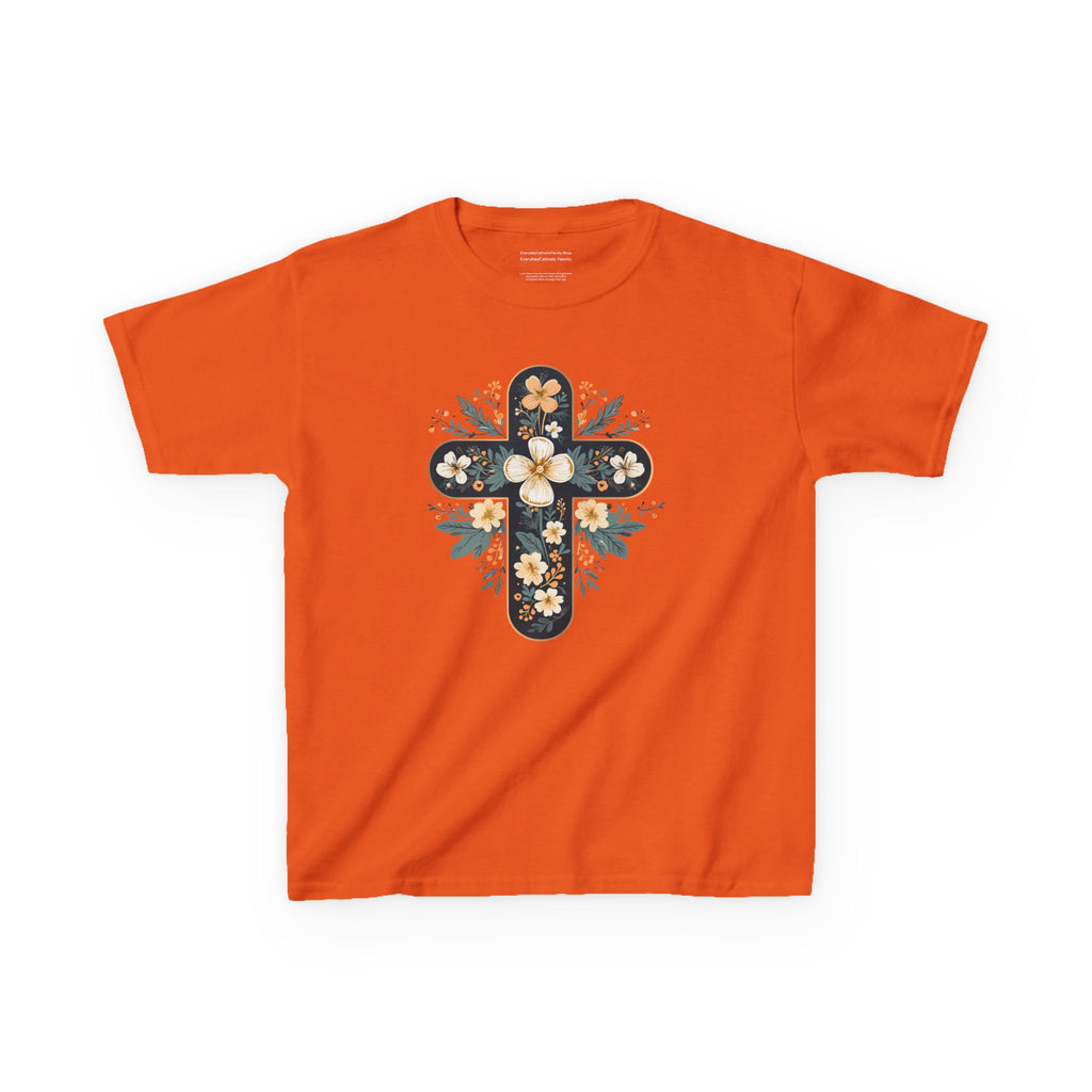 Camiseta infantil con cruz floral y fe | Elegante camiseta cristiana de primavera