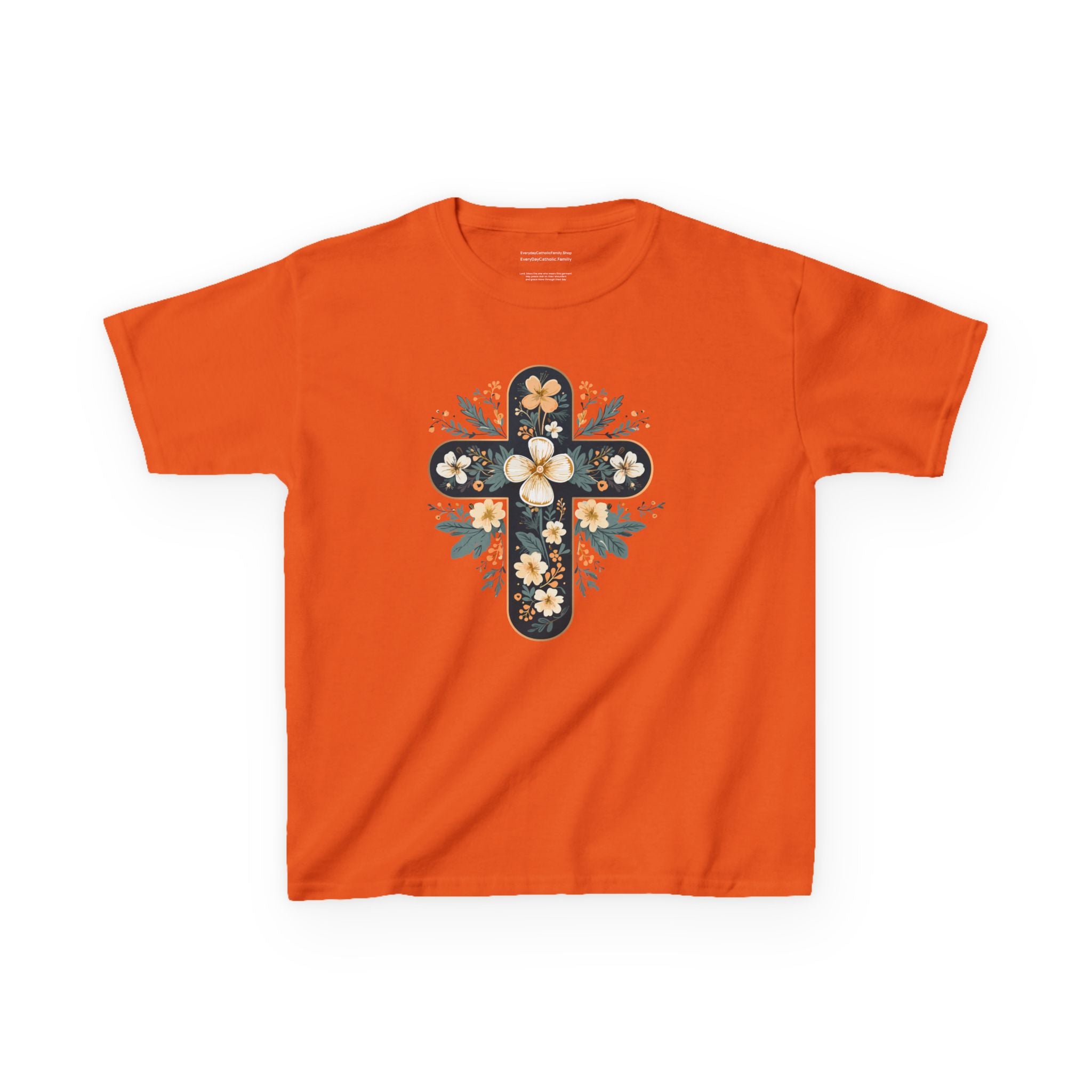 Camiseta infantil con cruz floral y fe | Elegante camiseta cristiana de primavera
