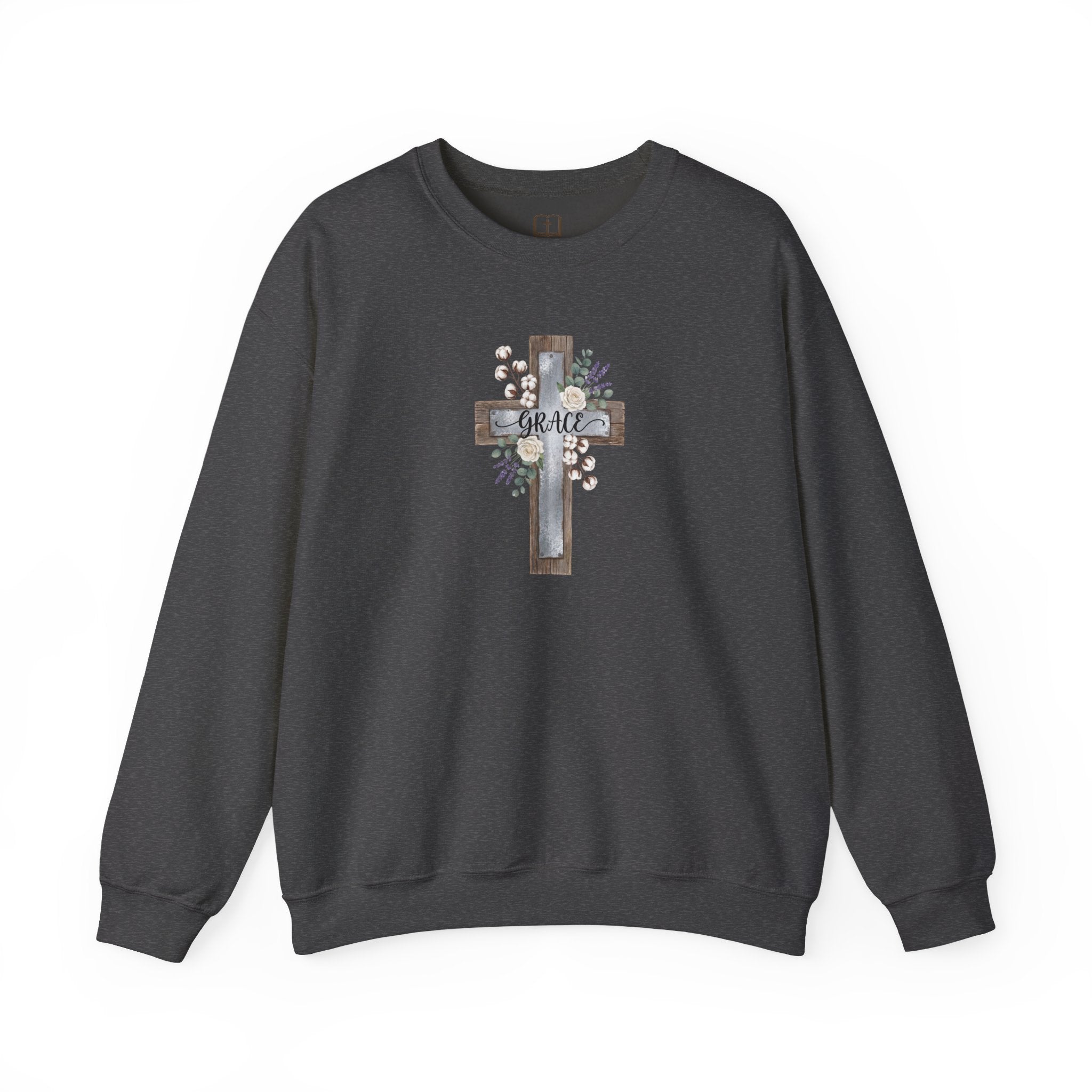 Sudadera católica con estampado floral Grace Cross - Cuello redondo de algodón y lavanda