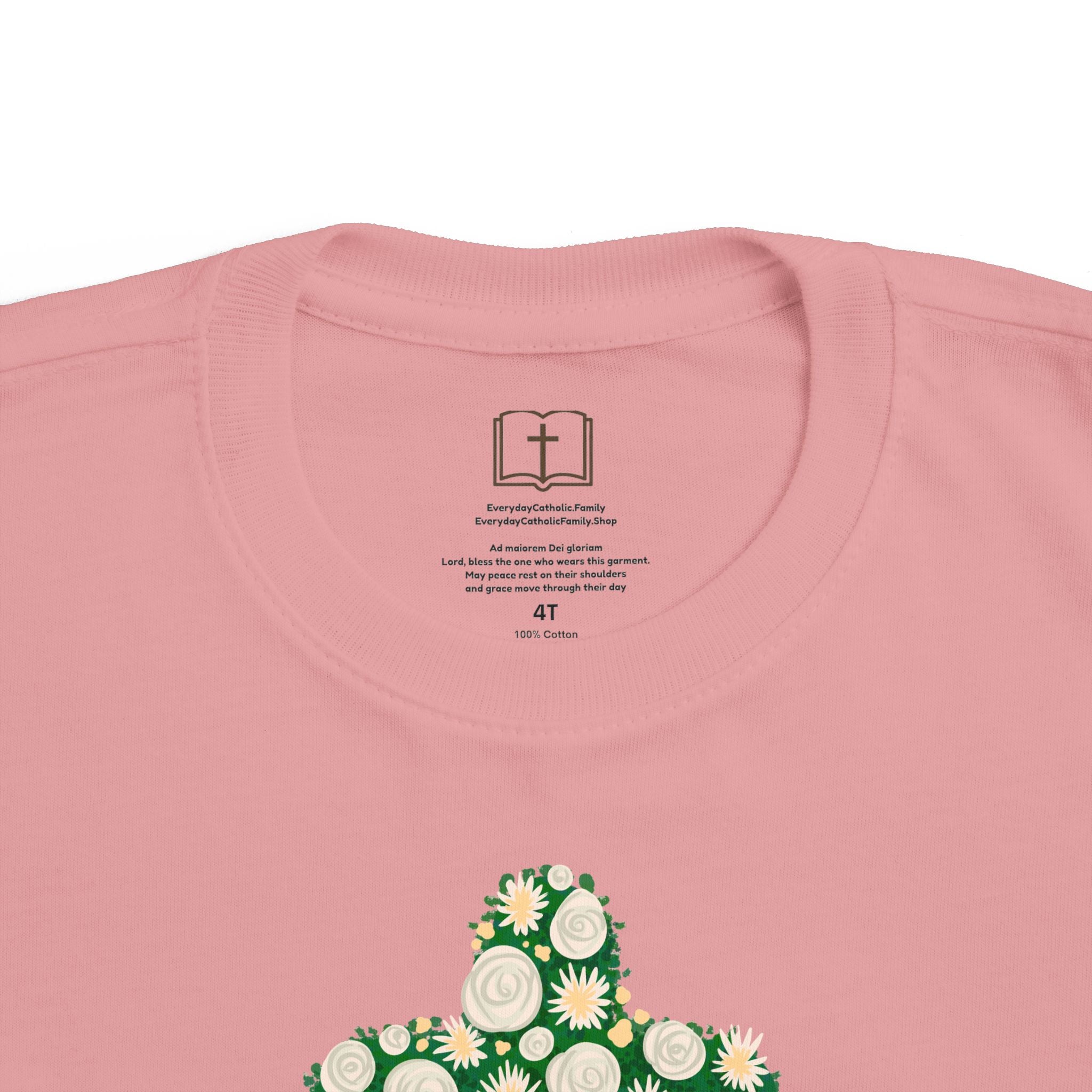 Camiseta para niño con diseño de cruz floral verde inspirada en la fe