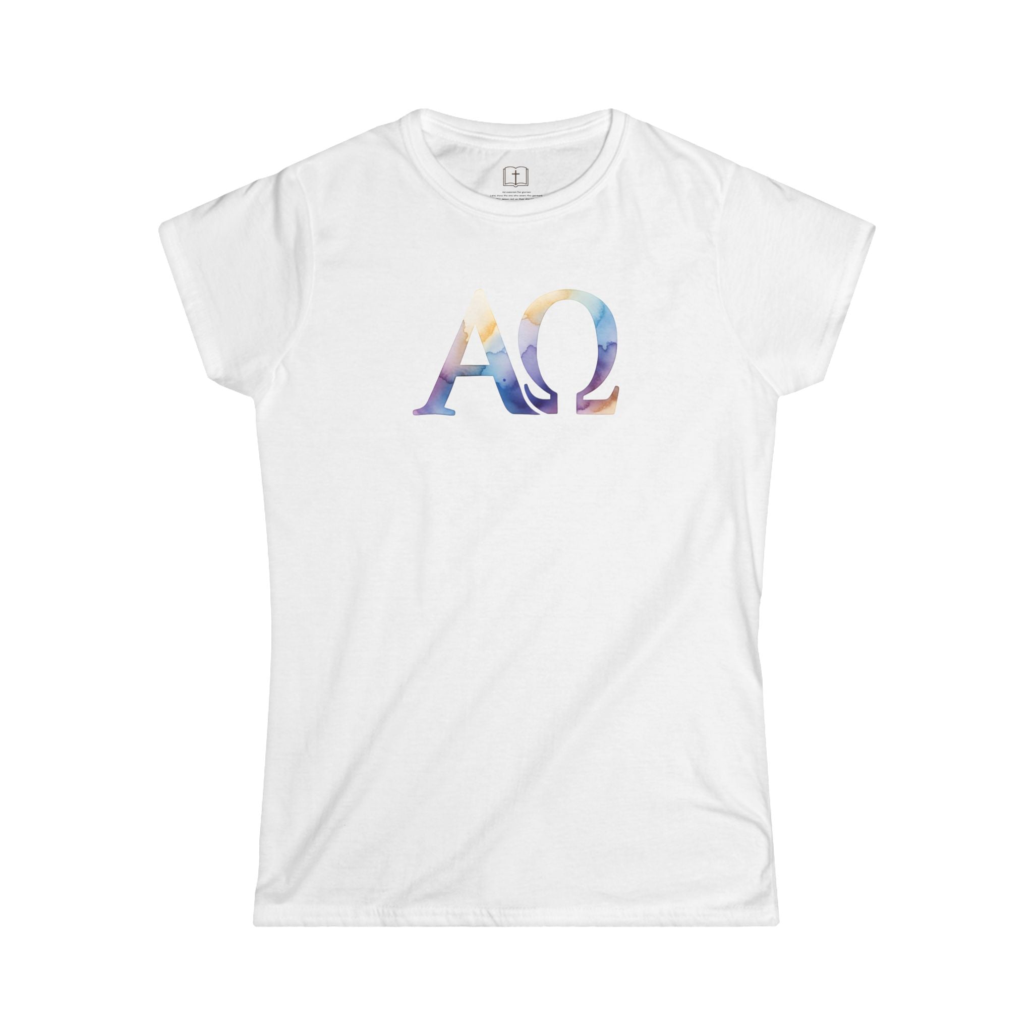 Camiseta católica de acuarela Alfa Omega para mujer
