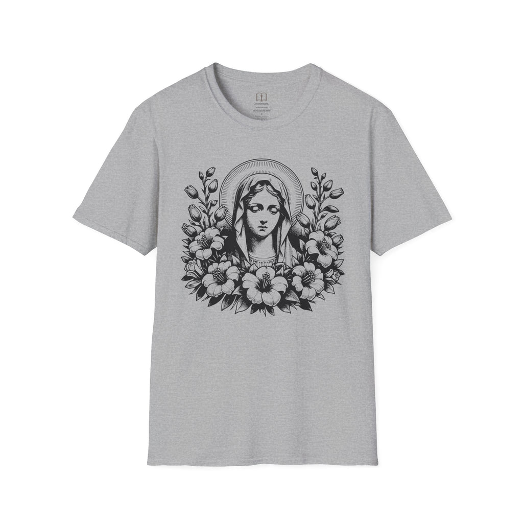 Virgen María Floral | Camiseta Femenina | Diseño Artístico Mariano