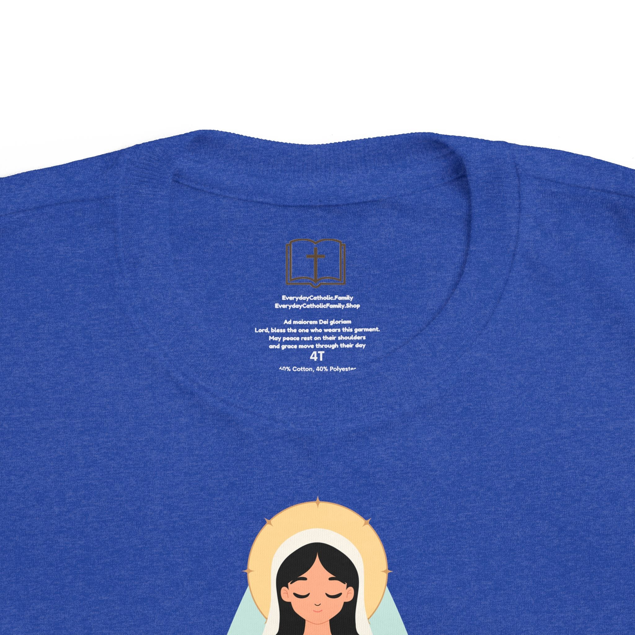 Camiseta de la Virgen María para niña | Camiseta católica suave para niña | Ropa infantil con inspiración religiosa