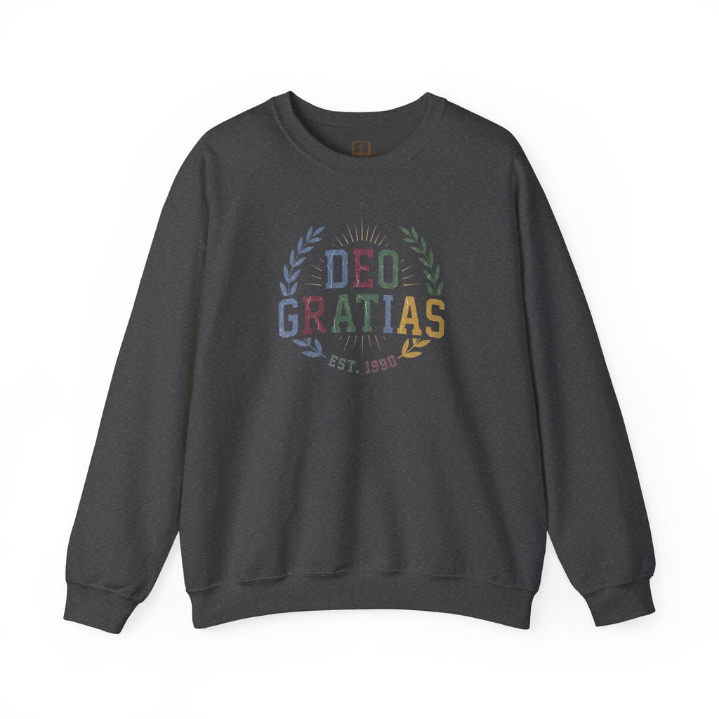Deo Gratias Est. 1990 Vintage Laurel Catholic Crewneck Sweatshirt