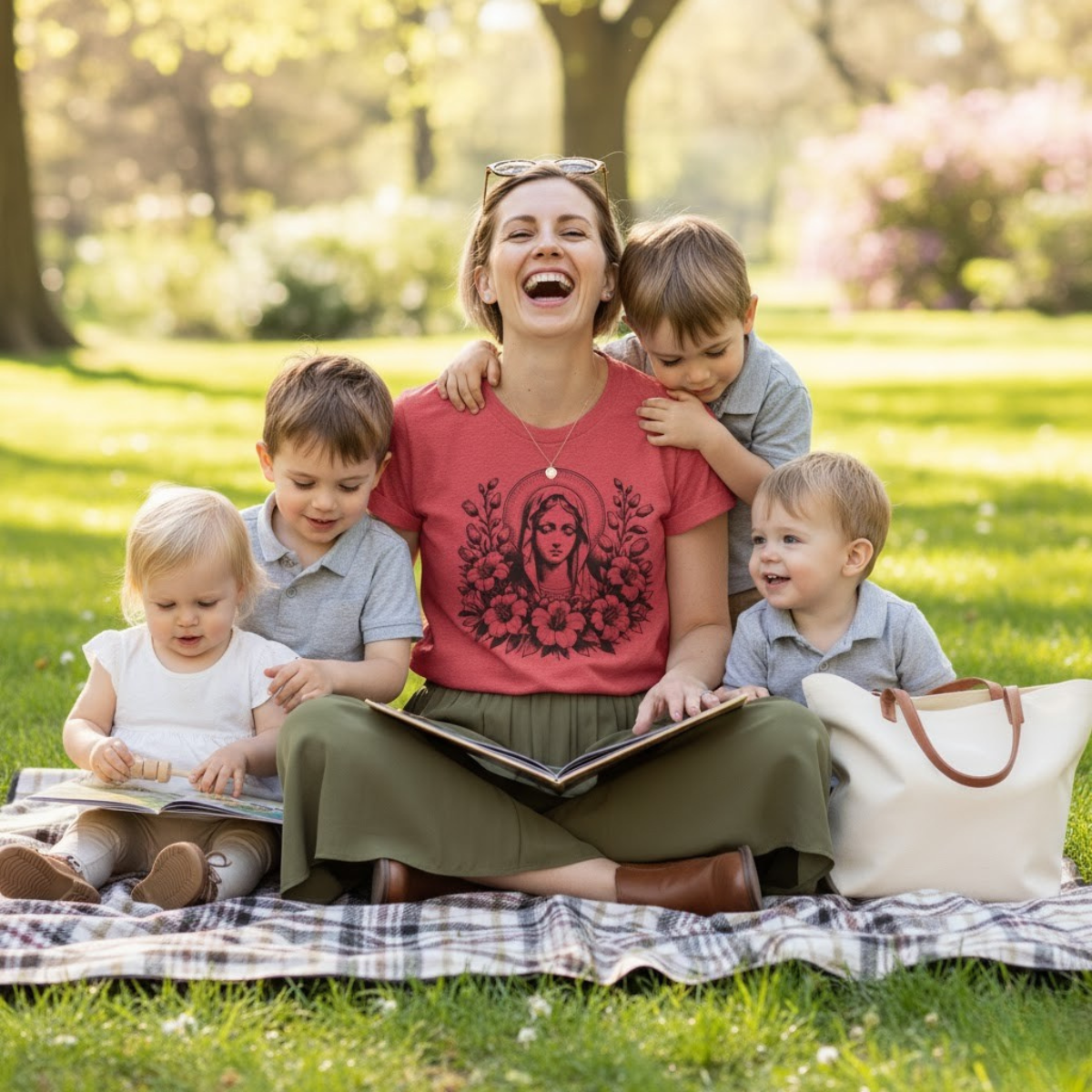 Virgen María Floral | Camiseta Femenina | Diseño Artístico Mariano