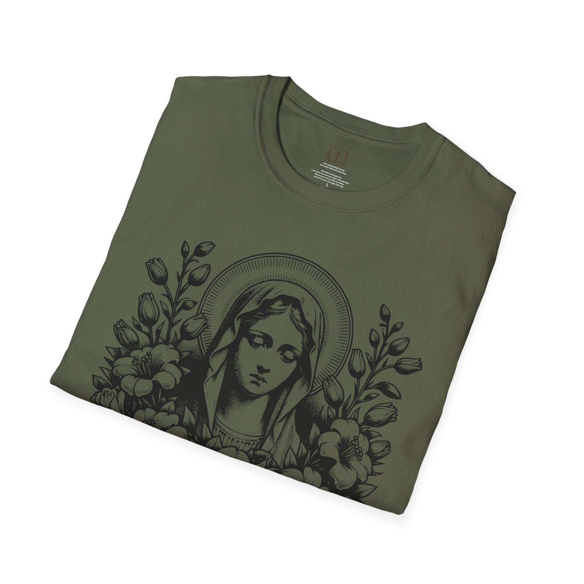 Virgen María Floral | Camiseta Femenina | Diseño Artístico Mariano