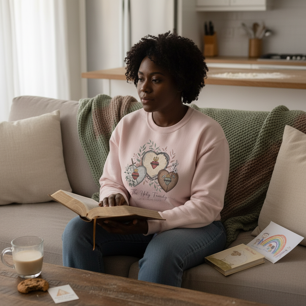 The Holy Family Sacred Hearts Crewneck Sweatshirt | Catholic Devotional Apparel