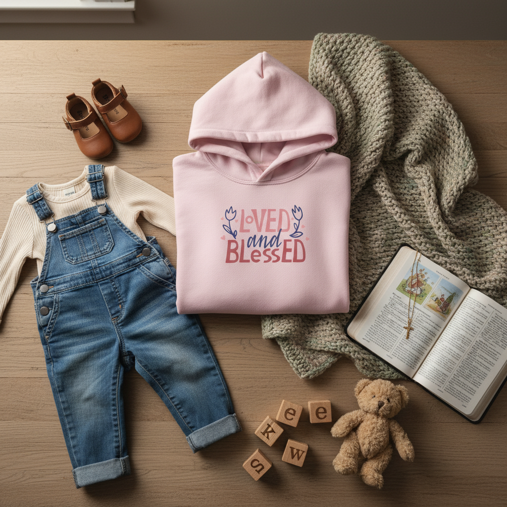 Sudadera con capucha para jóvenes amados y bendecidos | Diseño floral cristiano 