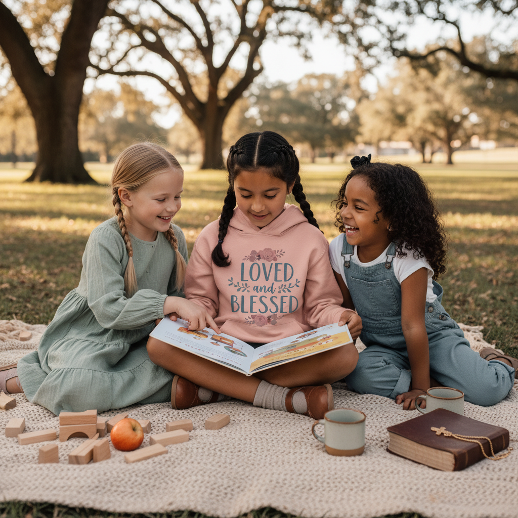 Sudadera con capucha para jóvenes amados y bendecidos | Diseño floral cristiano 