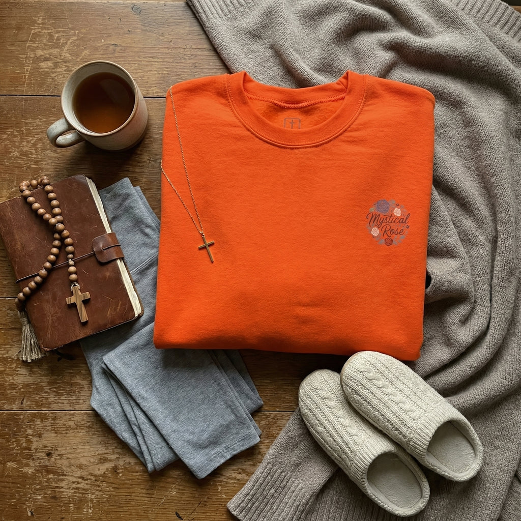 Our Lady Mystical Rose Embroidered Crewneck Sweatshirt