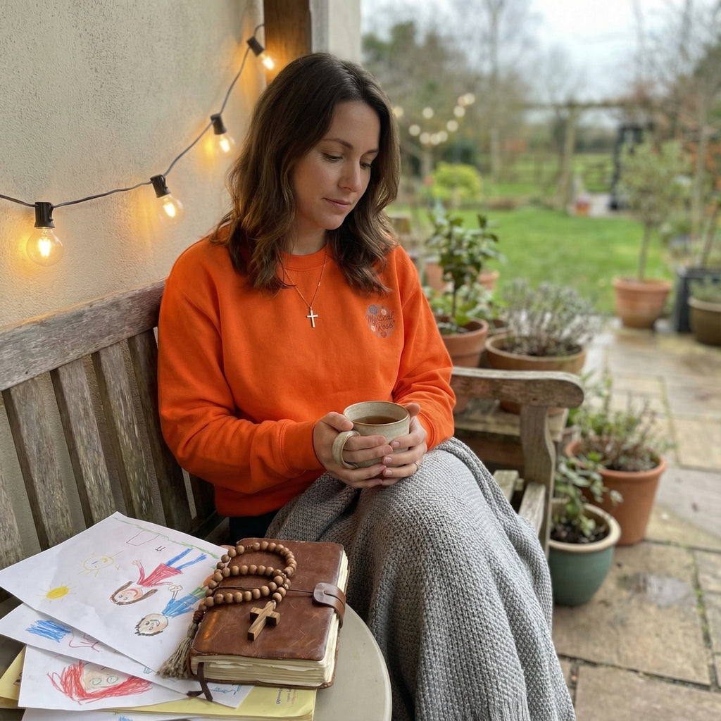 Our Lady Mystical Rose Embroidered Crewneck Sweatshirt