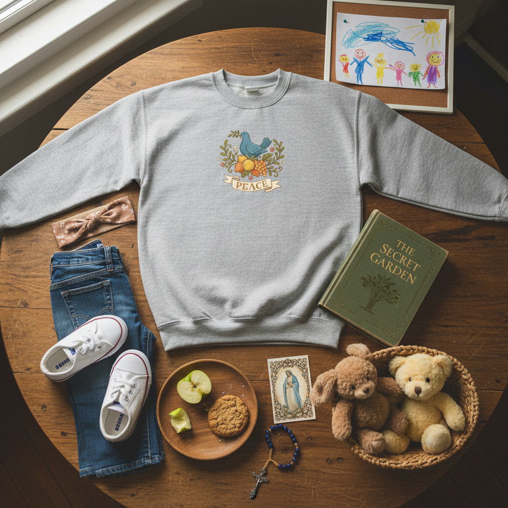 Peaceful Dove 'Peace' Catholic Youth Crewneck Sweatshirt