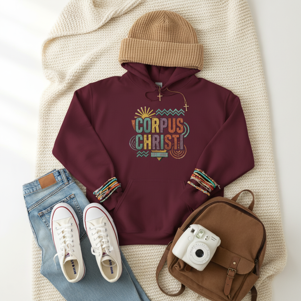 Corpus Christi Est. 1999 Retro Hoodie | Catholic Coastal Comfort