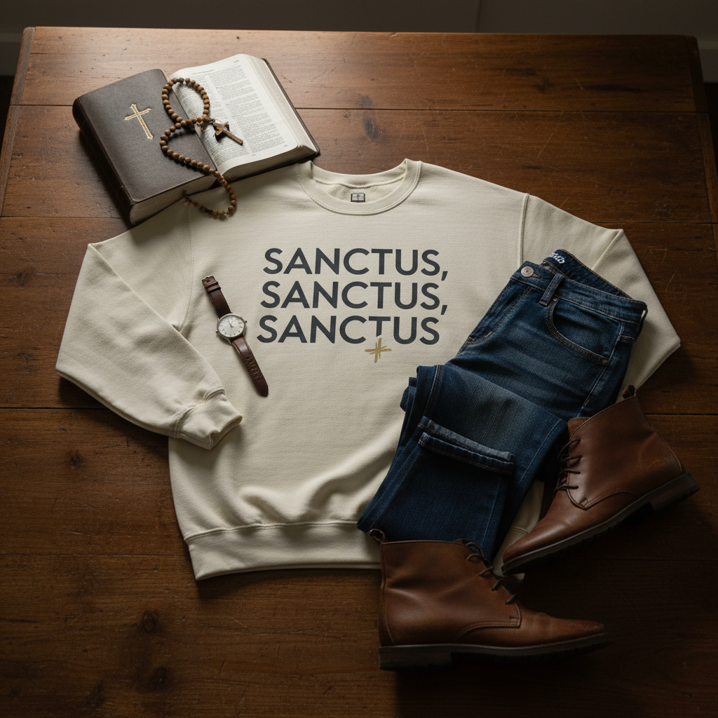 Sanctus, Sanctus, Sanctus Catholic Crewneck Sweatshirt | Holy Faith Apparel