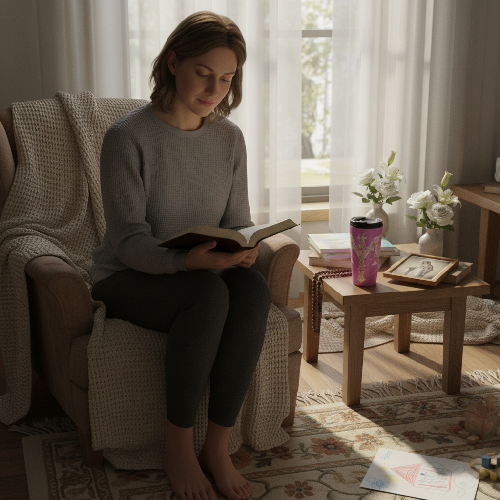 Taza de viaje con monograma floral de la Virgen María | Taza de viaje rosa con inspiración religiosa 