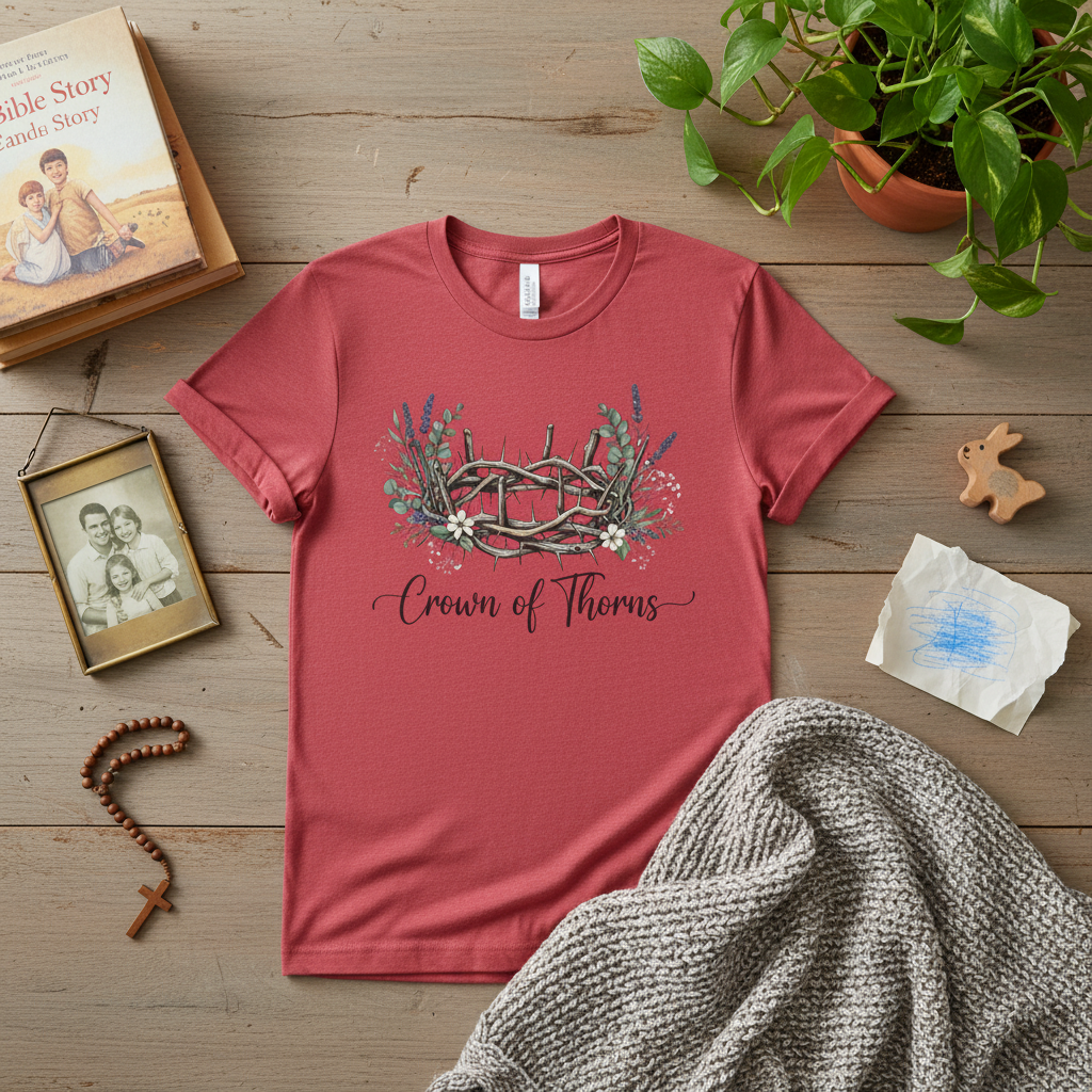 Camiseta cristiana floral con corona de espinas 
