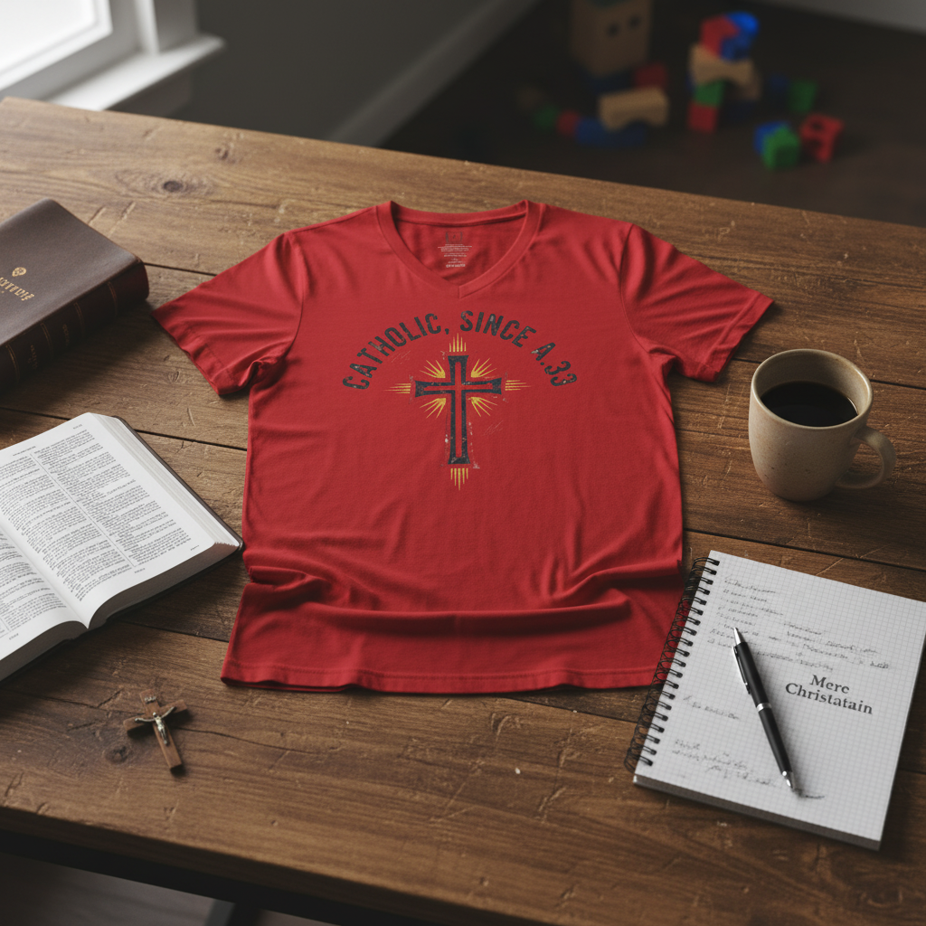 Camiseta de cuello en V para hombre "Católico desde el año 33 d. C." - Fe y herencia