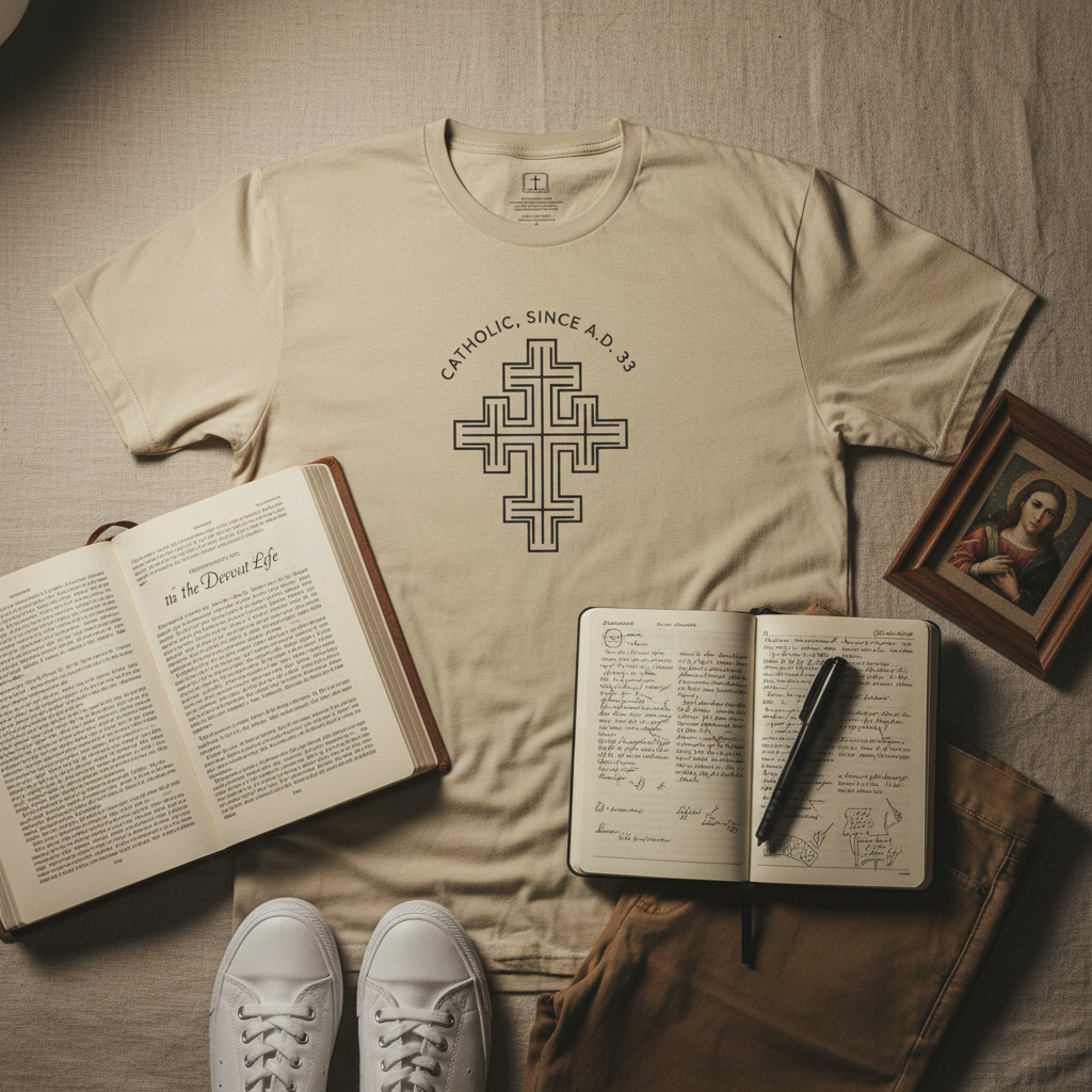 Catholic Since AD 33 Heritage Cross T-Shirt | Minimalist Faith Tee