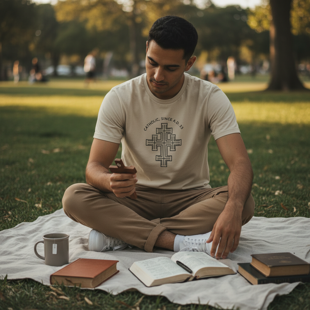 Catholic Since AD 33 Heritage Cross T-Shirt | Minimalist Faith Tee