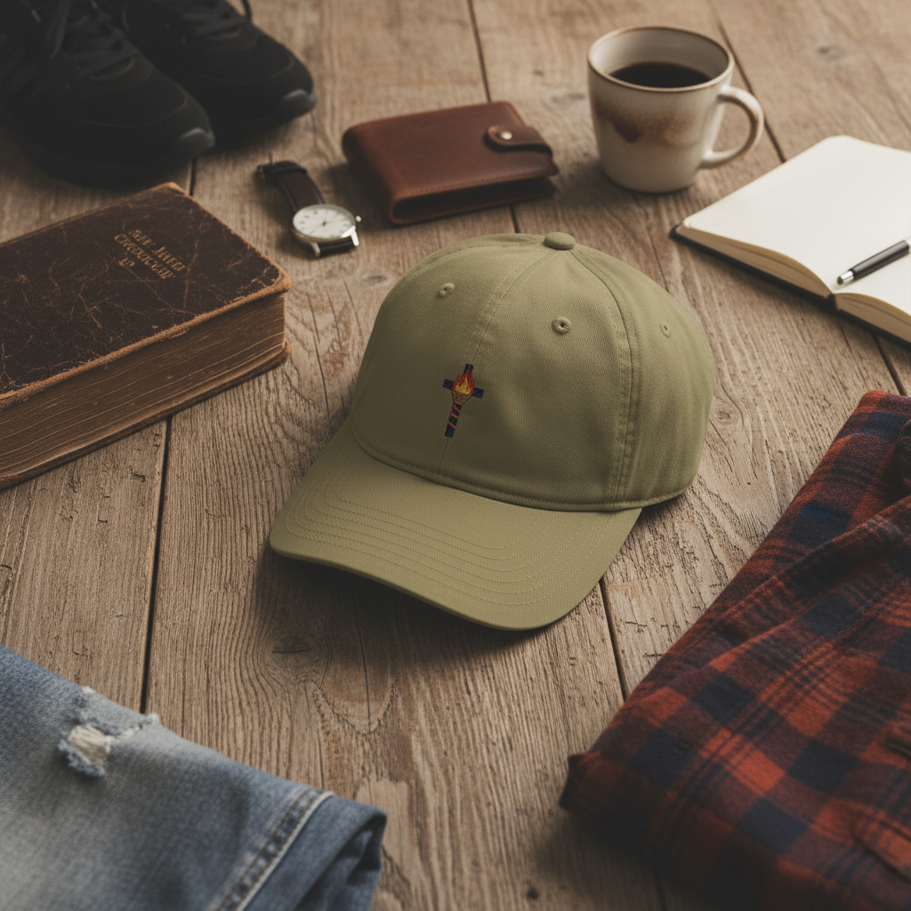 Gorra de algodón orgánico con la Cruz de la Llama del Espíritu Santo 