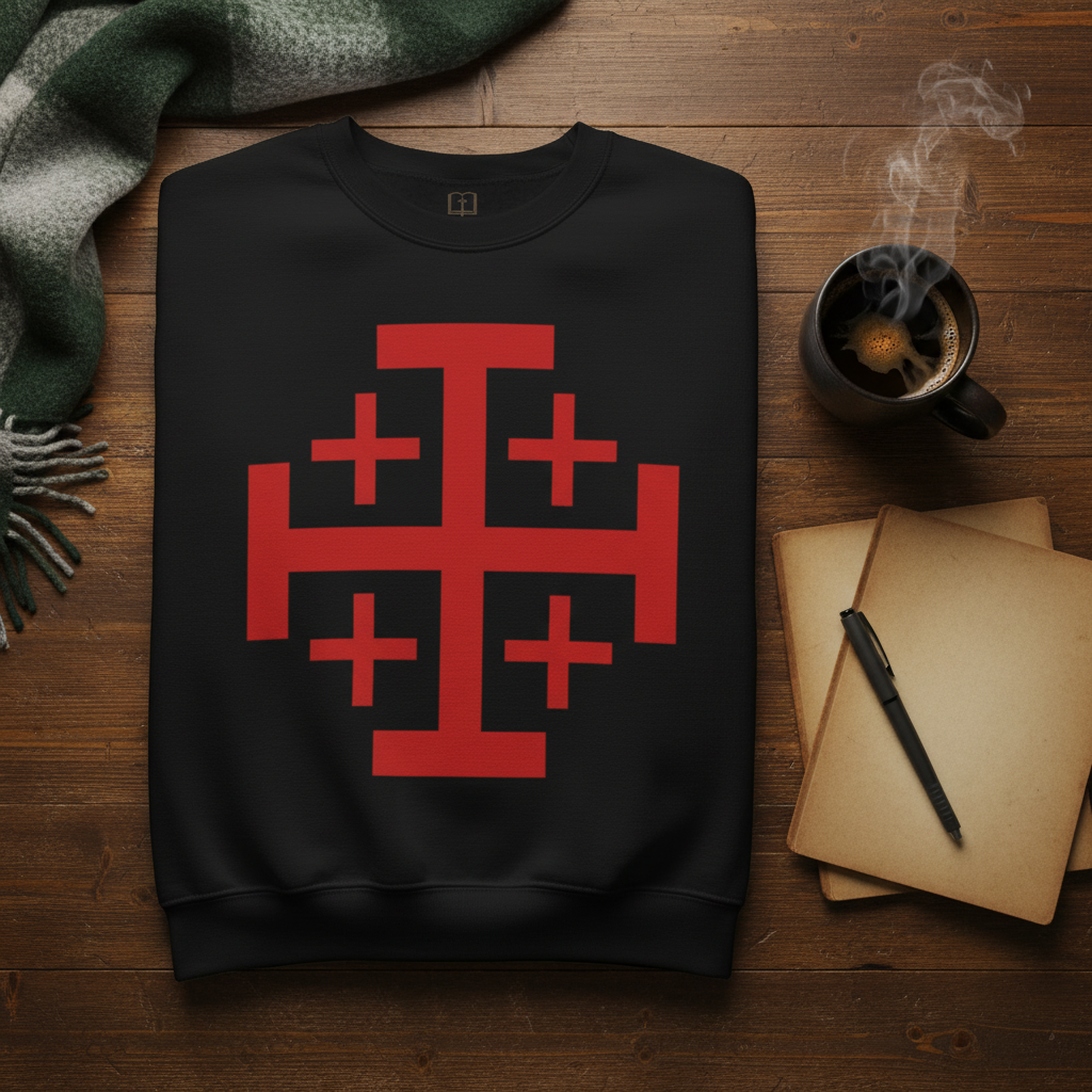 Sudadera con la cruz de Jerusalén para hombre - Sudadera con fe católica audaz