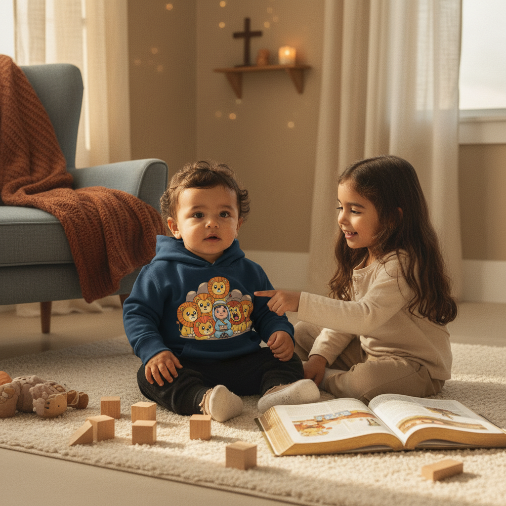 Sudadera con capucha para niños pequeños de Daniel en el foso de los leones | Ropa católica para niños 