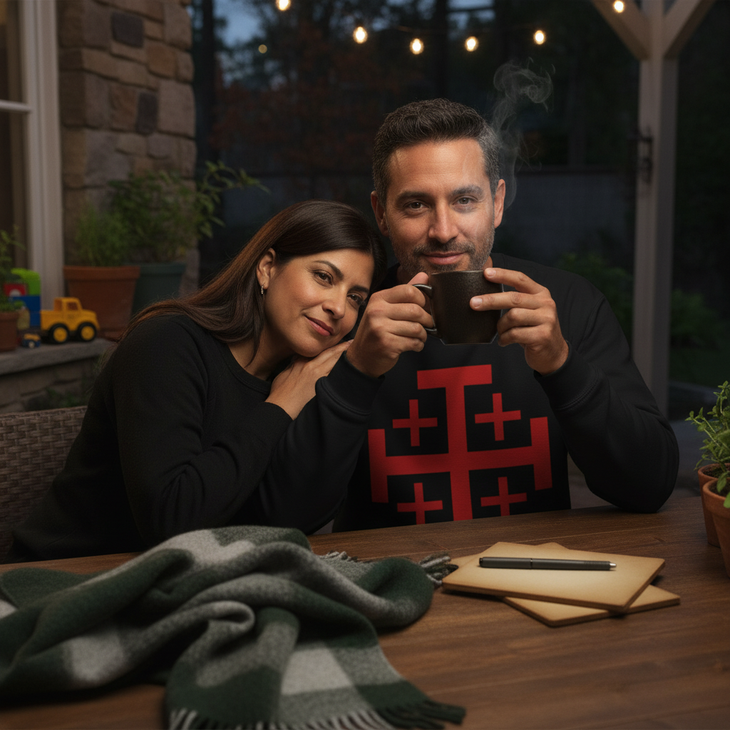 Sudadera con la cruz de Jerusalén para hombre - Sudadera con fe católica audaz