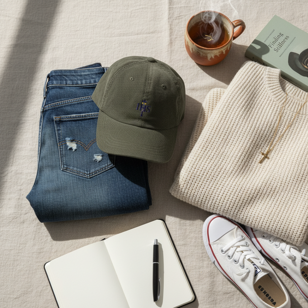 Gorra vintage de pana con monograma IHS | Gorra católica 