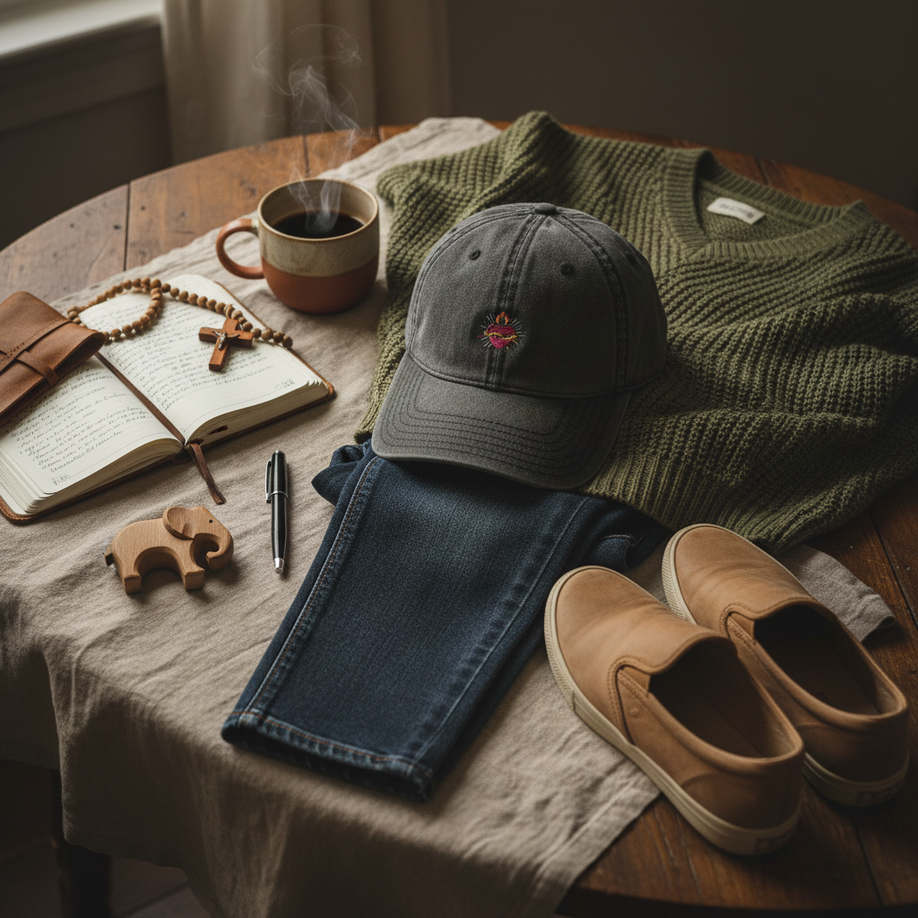 Embroidered Sacred Heart Vintage Washed Baseball Cap