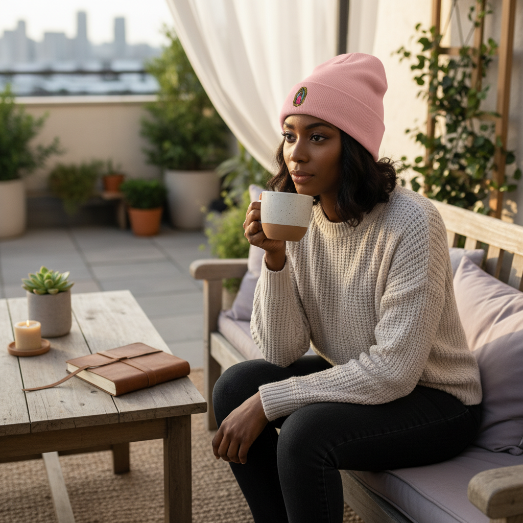 Gorro bordado de Nuestra Señora de Guadalupe | Gorro de punto católico moderno 