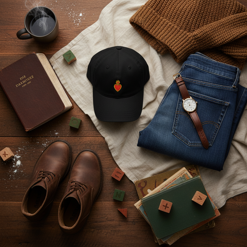 Gorra vaquera bordada con el Sagrado Corazón - Gorra de béisbol vintage con símbolo católico