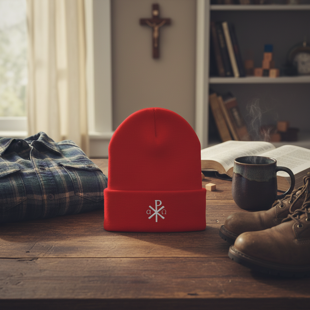 Chi Rho Alpha Omega Catholic Beanie - Christian Christogram Winter Hat
