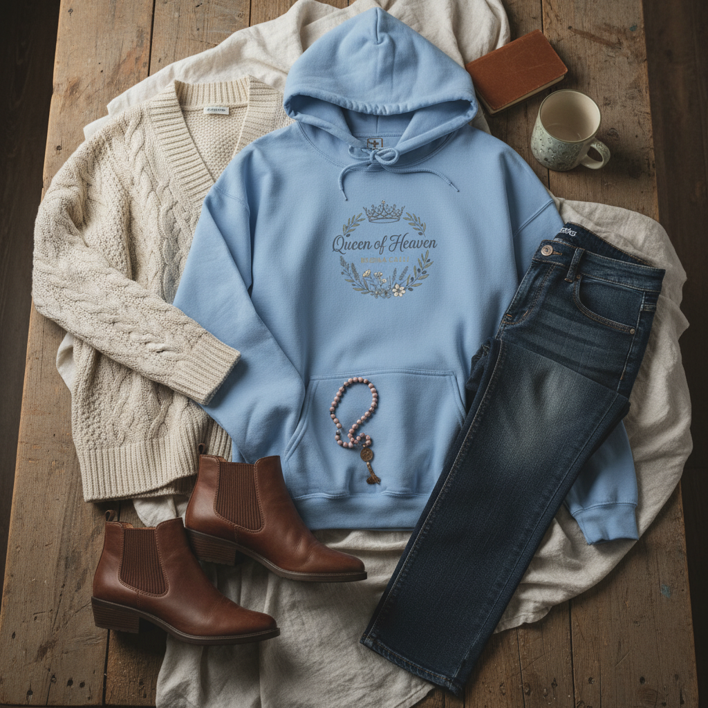 Sudadera católica Reina del Cielo Regina Caeli | Suéter con corona floral