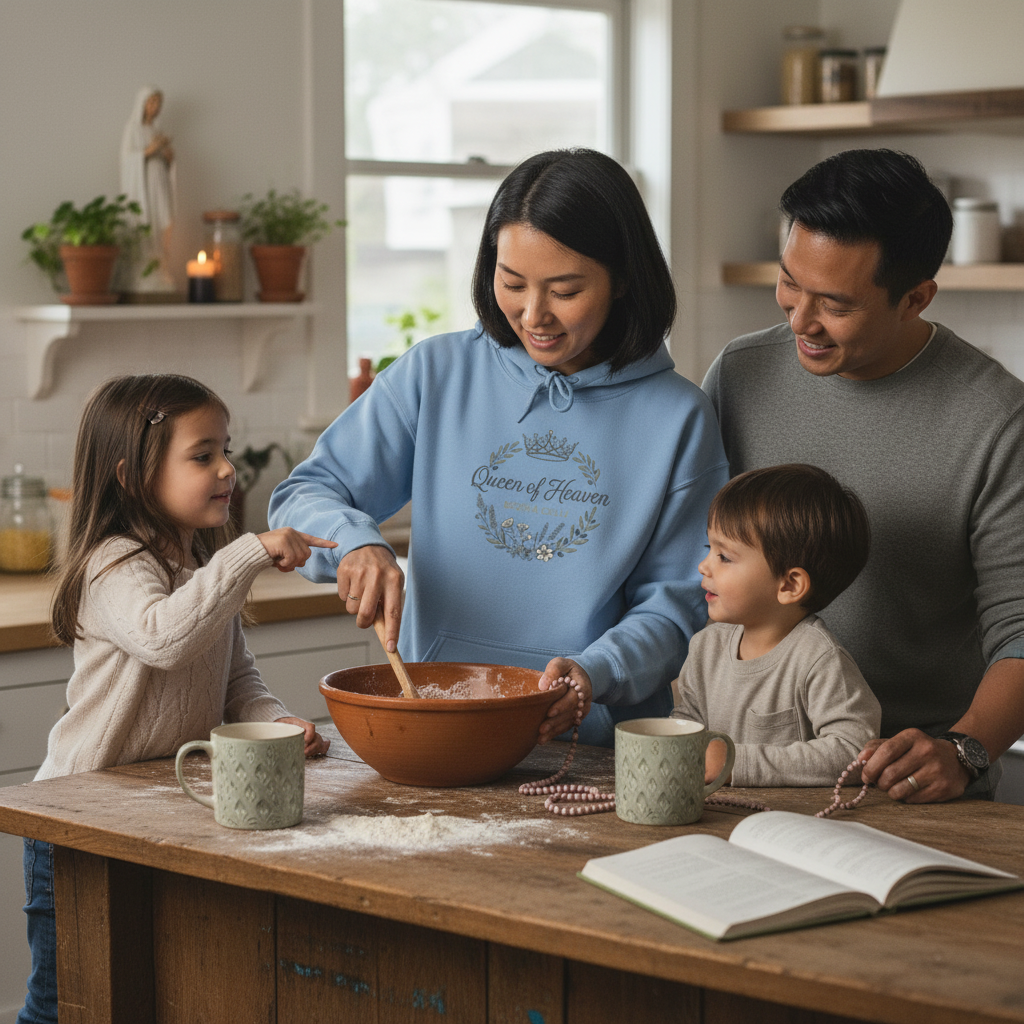 Sudadera católica Reina del Cielo Regina Caeli | Suéter con corona floral