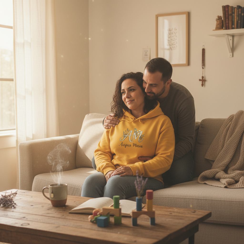 Auspice Maria Floral Gold Catholic Hoodie - Cozy Pullover Sweatshirt