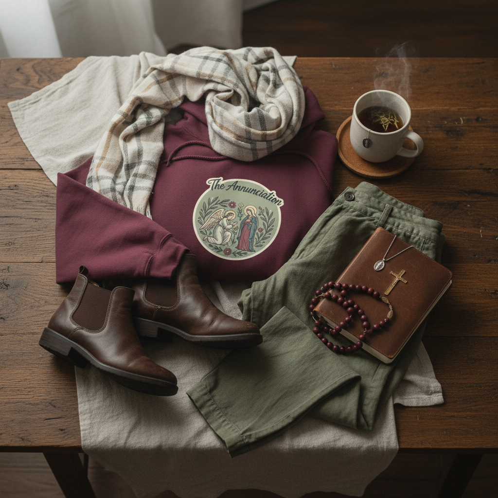 Sudadera católica de la Anunciación - Sudadera vintage con fe mariana