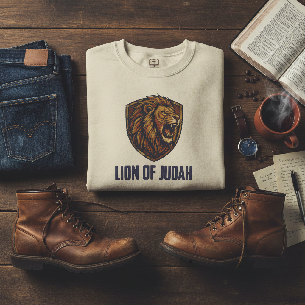 Sudadera de cuello redondo del León de Judá - Ropa de fe católica para hombre