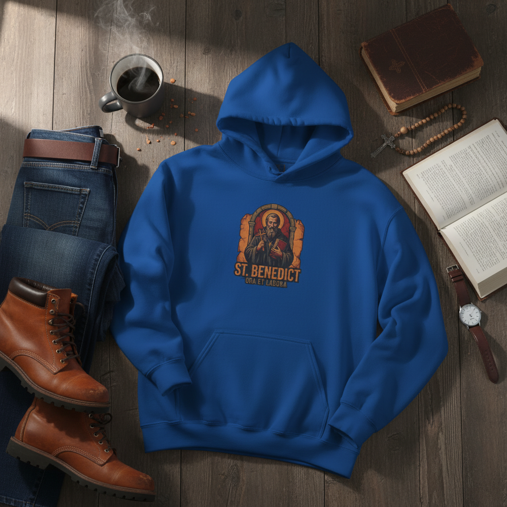 St. Benedict Ora et Labora Catholic Hoodie - Vintage Faith Sweatshirt