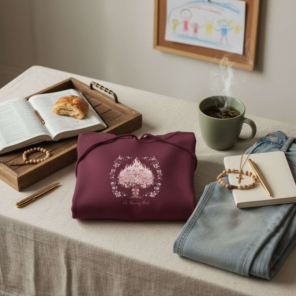 Sudadera católica con estampado floral rosa de la Zarza Ardiente | Sudadera inspirada en la fe