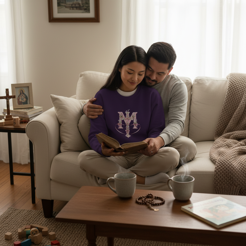 Marian Floral Cross Catholic Crewneck Sweatshirt